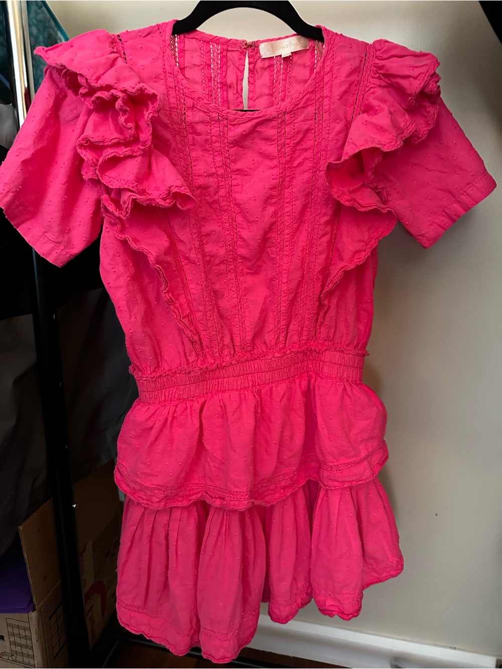 LoveShackFancy Bright Pink Eyelet Ruffled Mini
